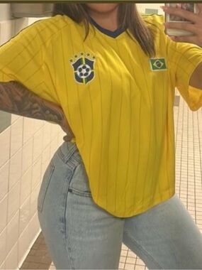 Yellow Brazil Soccer Jersey - Classic Crest